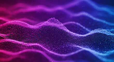 Abstract digital particle wave background with blue and purple gradient color