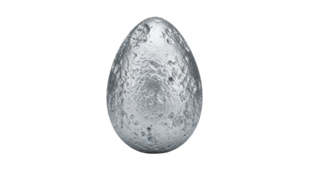 Isolated silver metallic egg, shiny with a rough textured surface, easter decoration