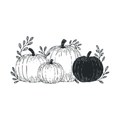 Whimsical pumpkin arrangement for autumn decor and celebration. Vector hand drawn illustration
