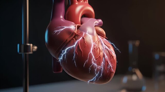 Detailed anatomical rendering of a human heart in a clinical setting