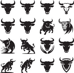 Diverse Collection of Black Bull Silhouettes Representing Strength Power and Determination for Various Creative Projects and Business Applications