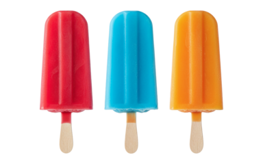Three colorful red blue and orange popsicles