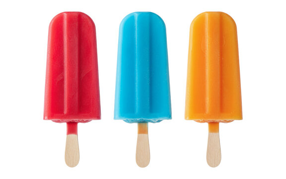 Three colorful red blue and orange popsicles