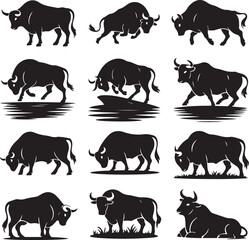 Majestic Bull Silhouette Collection Representing Strength and Determination a Powerful Symbol for Various Applications