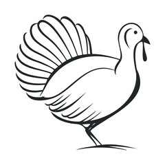 Fototapeta premium Elegant turkey outline with intricate, celebratory feathers. Vector hand drawn illustration