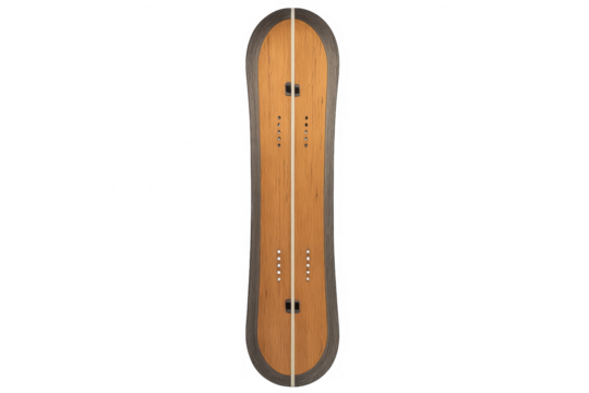 Wooden splitboard for backcountry snowboarding on transparent background