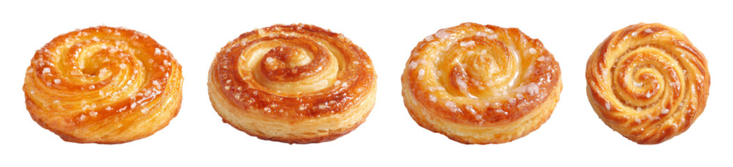Golden Swirl Pastry Delight, Baked Sweet Treat with Glazed Detail, Perfect for Culinary Projects PNG set with transparent background