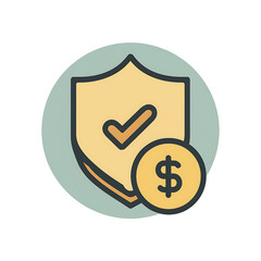 Modern Digital Shield Icon: Trustworthy Financial Security with Invested Protection Symbol, Verified Currency Assurance and Cash-Invested Safety Net in Professional Minimalist Design