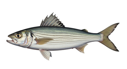 Isolated Striped Mullet Fish Swimming underwater, illustration of a colorful fish close-up