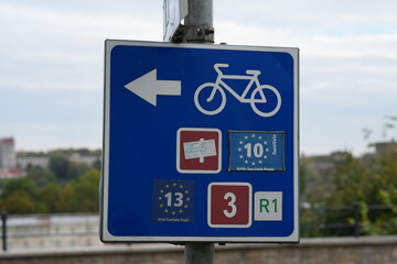 International Bicycle Route Sign: EuroVelo 10, Iron Curtain Trail 13, and R1 Cycle Paths