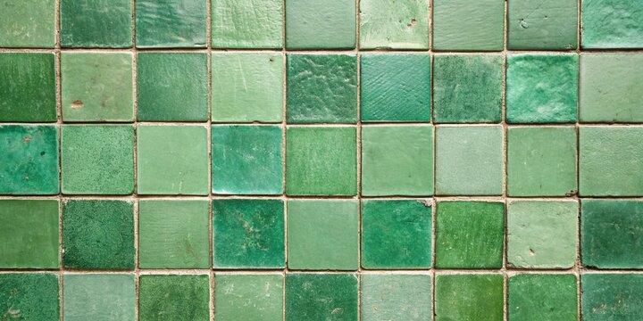 Background of vintage ceramic tiles in antique green. Antique green ceramic tiles decorating the kitchen or bathroom wall.