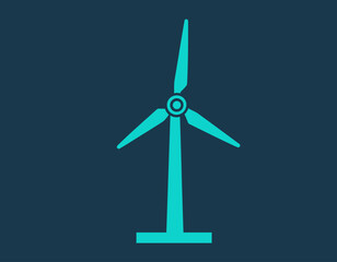 Modern Teal Wind Turbine Icon on Dark Blue Background, Symbolizing Renewable Energy