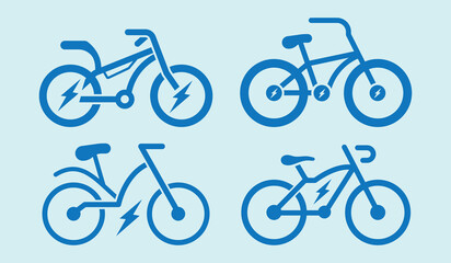 Minimalist electric bicycle vector icons set.E bike icon.Editable vector. Pixel perfect.
