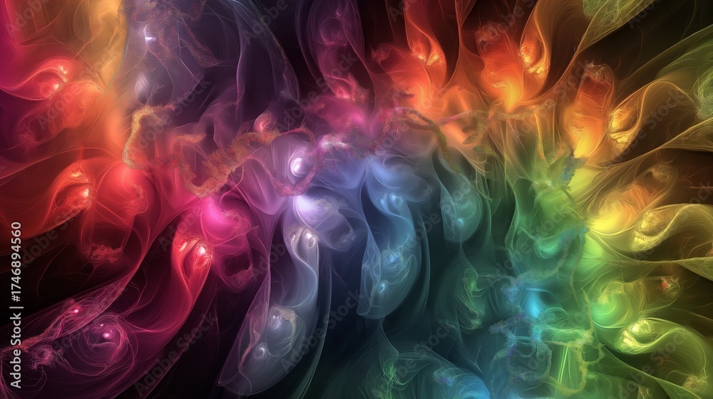 Wall mural abstract background with colorful fractal light pattern. glowing energy lines and glitter effect