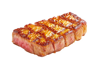 Succulent, perfectly grilled steak slice with rich browning and juicy red center, ideal for gourmet menus and culinary inspiration, PNG set with transparent background
