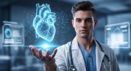 Doctor presents holographic heart data for advanced medical diagnostics and research