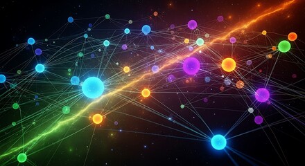Abstract Neural Network with Glowing Connections and Colorful Nodes Illustration
