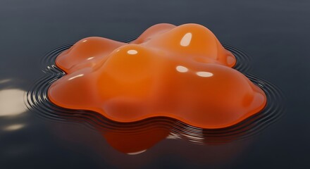 Abstract orange blob floating on water creating ripple effect graphic