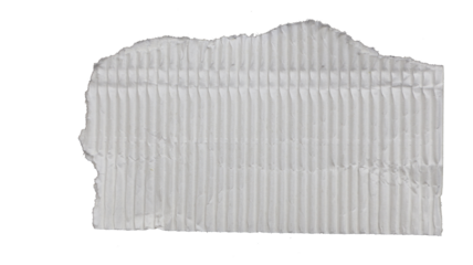 Torn cardboard corner with lines, isolated tear of gray paper for collage with copy space.