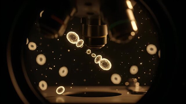 Illuminated light bulb filament close up with particles floating in darkness