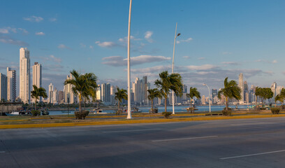 The waterfront promenade Cinta Costera with a view on the skyscrapers of Panama City - Panama