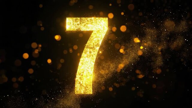 video A shiny gold number 7 on a dark background
