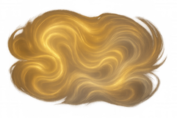 Golden abstract light energy swirling creating a glowing flow texture. Transparent background emphasizing the liquid gold smoke vortex