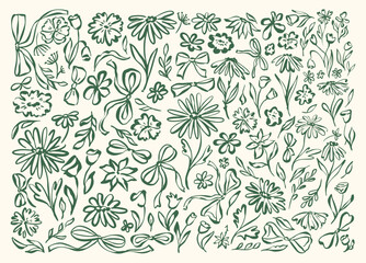 Hand drawn vector doodles collection. Decorative botanical elements.