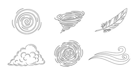 Hand-drawn Elements: Tornado, Cloud, Feather, and Wind Illustrations