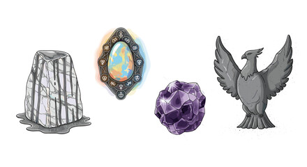 Mystical Stone Collection with Opal, Amethyst, Marble, and Granite Bird