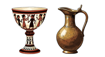 Ancient Greek Vessels: A Detailed Illustration of Chalice and Pitcher