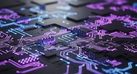 Circuit Board with Glowing Paths Technology Innovation and High Tech Design