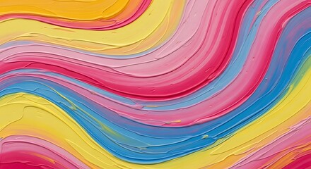 Colorful Abstract Acrylic Painting Background with Yellow Pink and Blue Waves
