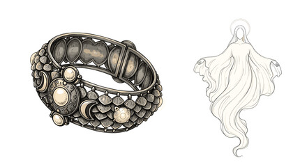 Ornamental Bracelet with Gems and a Glowing Angelic Figure