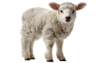 Fototapeta premium Adorable lamb standing on white background 