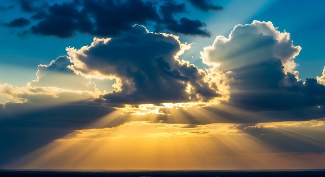 Dramatic Sunrays Bursting Through Clouds in a Stunning Sky Landscape