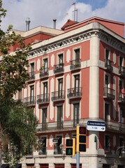 Naklejka premium Residential apartment building facade, Barcelona, Spain