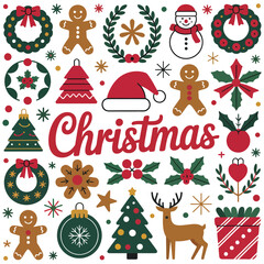 Obraz premium Christmas icons seamless pattern with tree snowman Santa gifts and festive winter decorations cartoon style