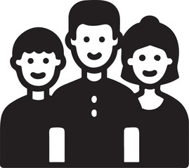 Simple black and white icon of a diverse group of three people