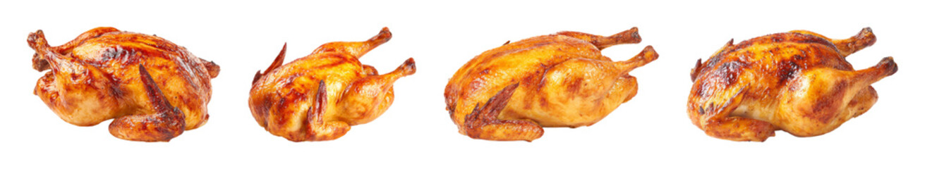 Deliciously Roasted Chicken Showcasing Golden Brown Crispy Skin From Multiple Angles, a Perfect PNG set with transparent background