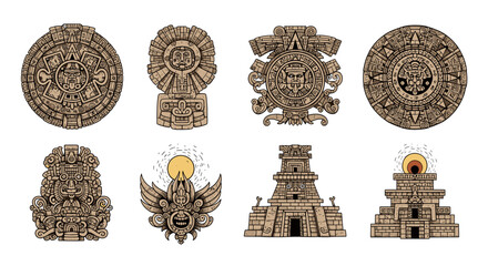 Ancient Mayan civilization symbols, iconic imagery of Mesoamerican culture and history