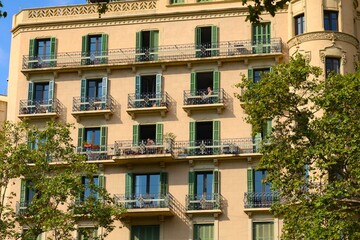 Naklejka premium Residential apartment building facade, Barcelona, Spain