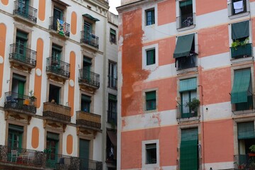 Residential apartment building facade, Barcelona, Spain