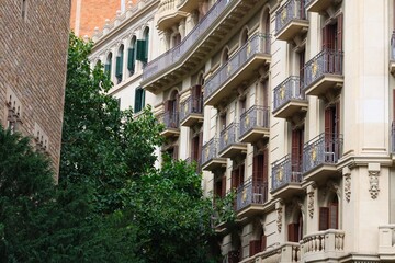 Residential apartment building facade, Barcelona, Spain