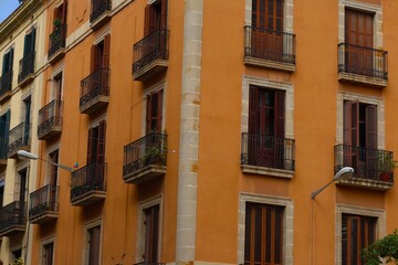 Residential apartment building facade, Barcelona, Spain