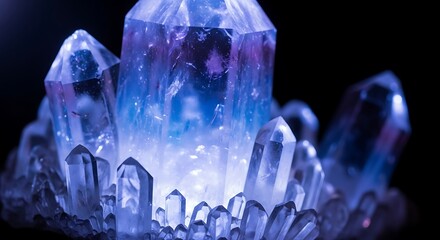 Glowing Crystals with Blue and Purple Hues on Dark Background