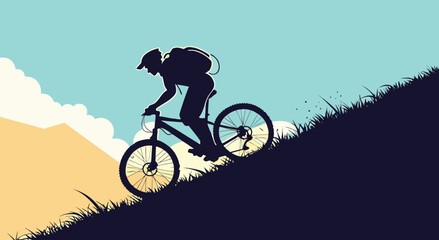 Fototapeta premium A person cycling downhill on a mountain bike. This is an illustrative image of extreme sports.