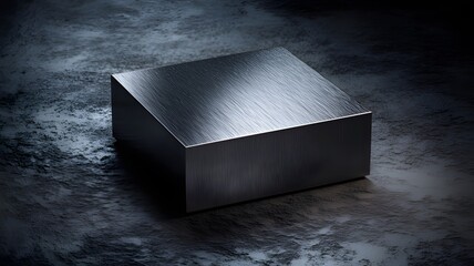 Industrial steel block with brushed texture on dark background