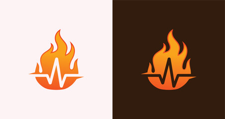 Flaming Heartbeat Logo Set Fire Pulse and Energy Icons

