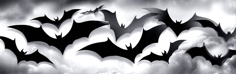 Fototapeta premium Bats soar through ominous clouds on a chilly Halloween night, creating a spooky atmosphere in the sky above